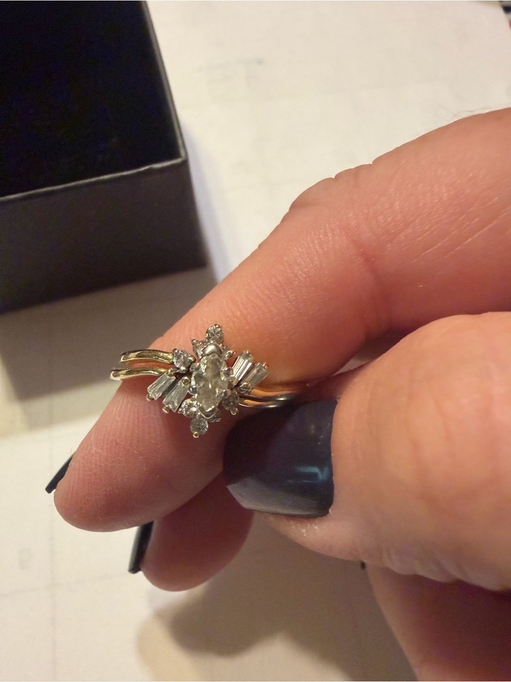 Gold Marquise Cluster Ring with natural diamond- Women Jewelry